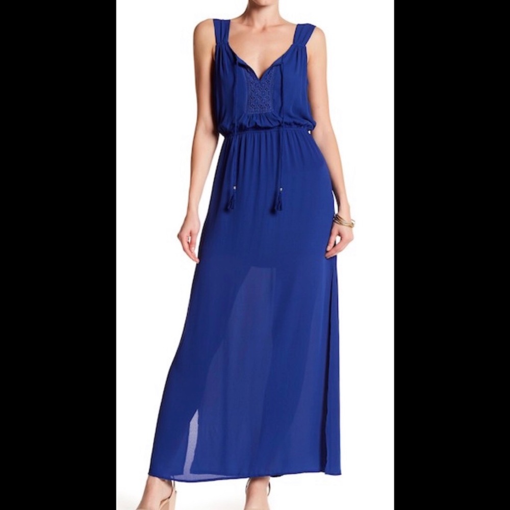 DR2 Royal Blue Lace Bib Maxi Dress